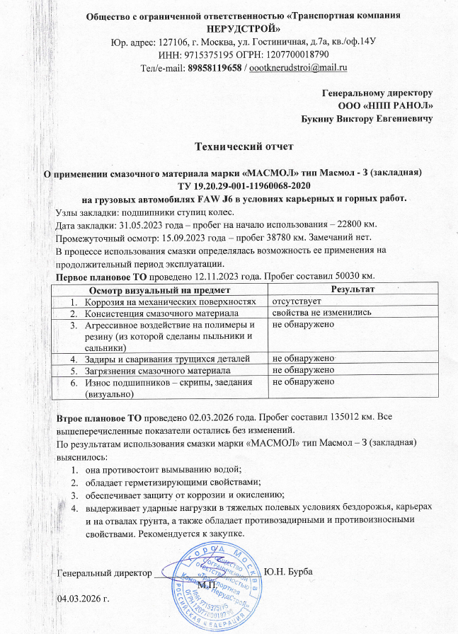 Отчёт по смазке
